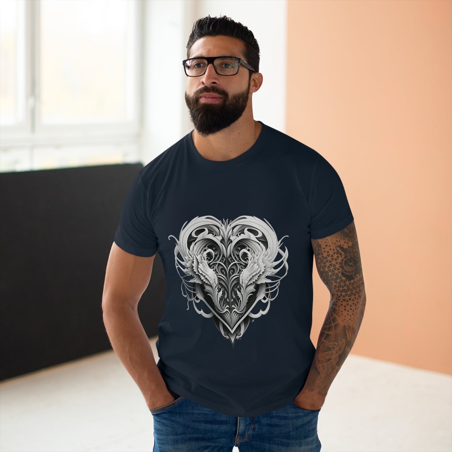 Single Jersey Men's T-shirt with a tribal heart