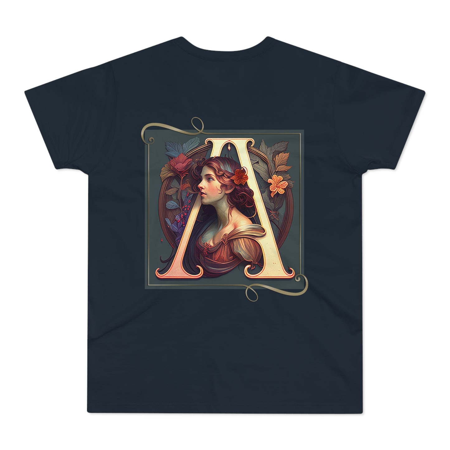 Single Jersey Men's T-shirt with Letter "A" in Alfons Mucha, Jugendstil-style