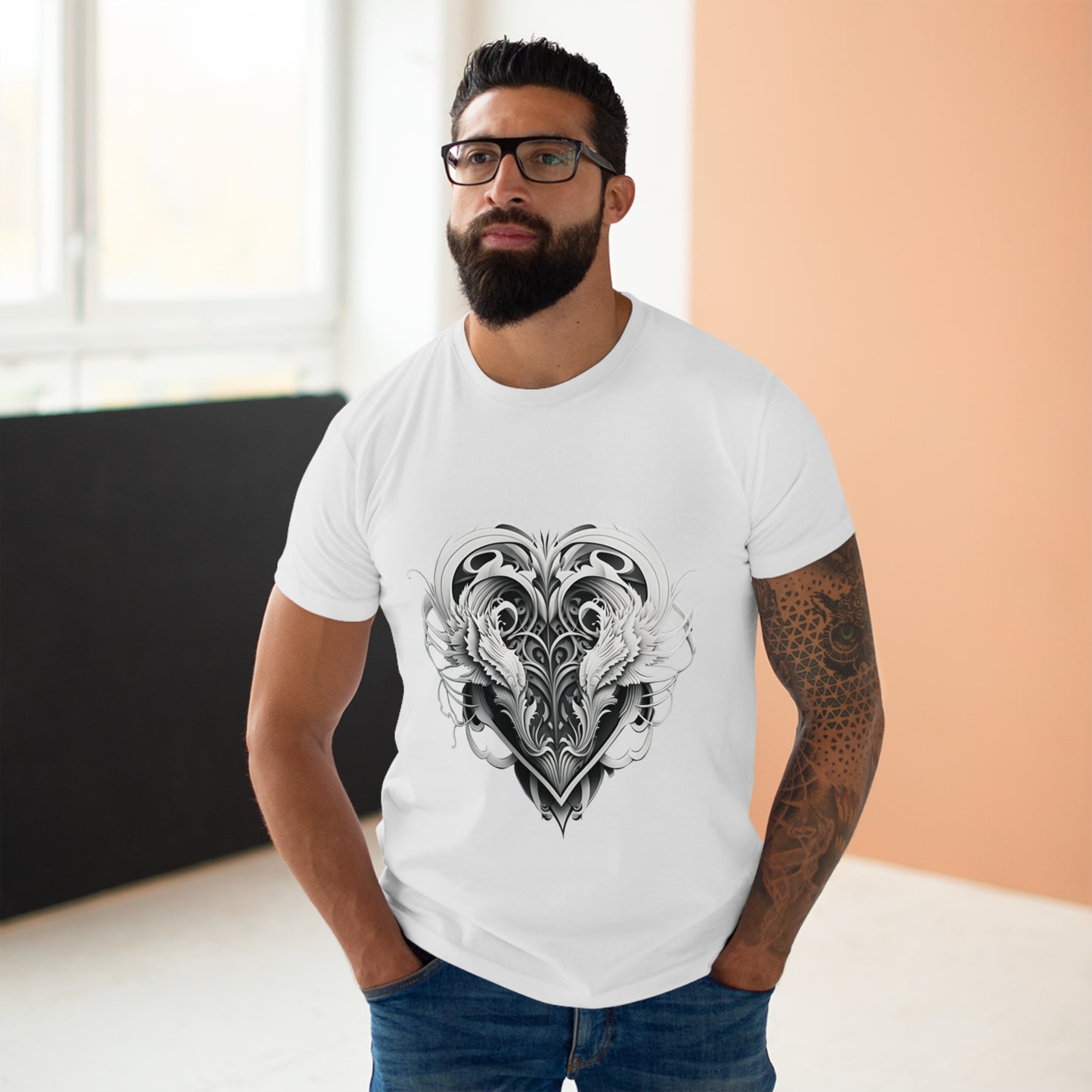 Single Jersey Men's T-shirt with a tribal heart